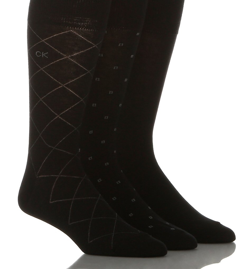 Calvin Klein A91179 Fashion Geometric Sock - 3 Pack (Black Assortment)