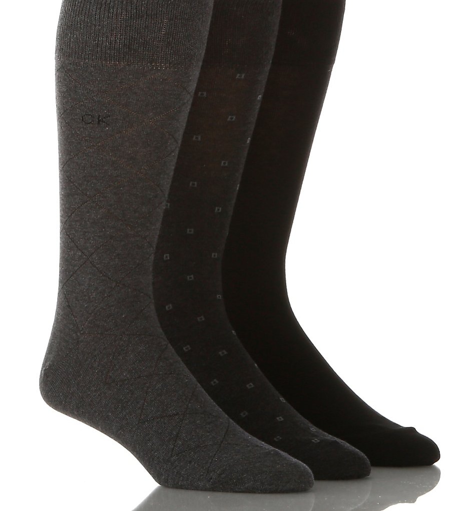 Calvin Klein A91179 Fashion Geometric Sock - 3 Pack (Charcoal Assortment)
