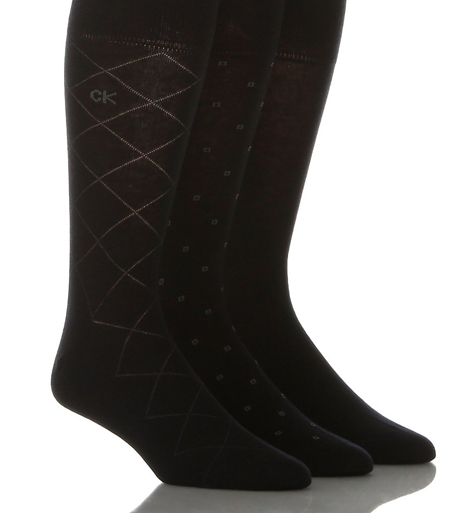 Calvin Klein A91179 Fashion Geometric Sock - 3 Pack (Navy Assortment)