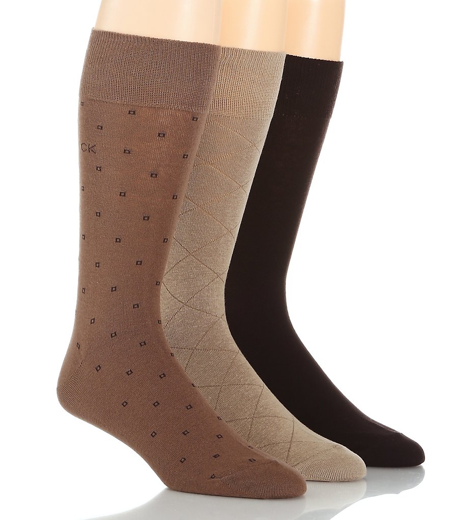 Calvin Klein A91179 Fashion Geometric Sock - 3 Pack (Taupe/Mushroom/Choc)