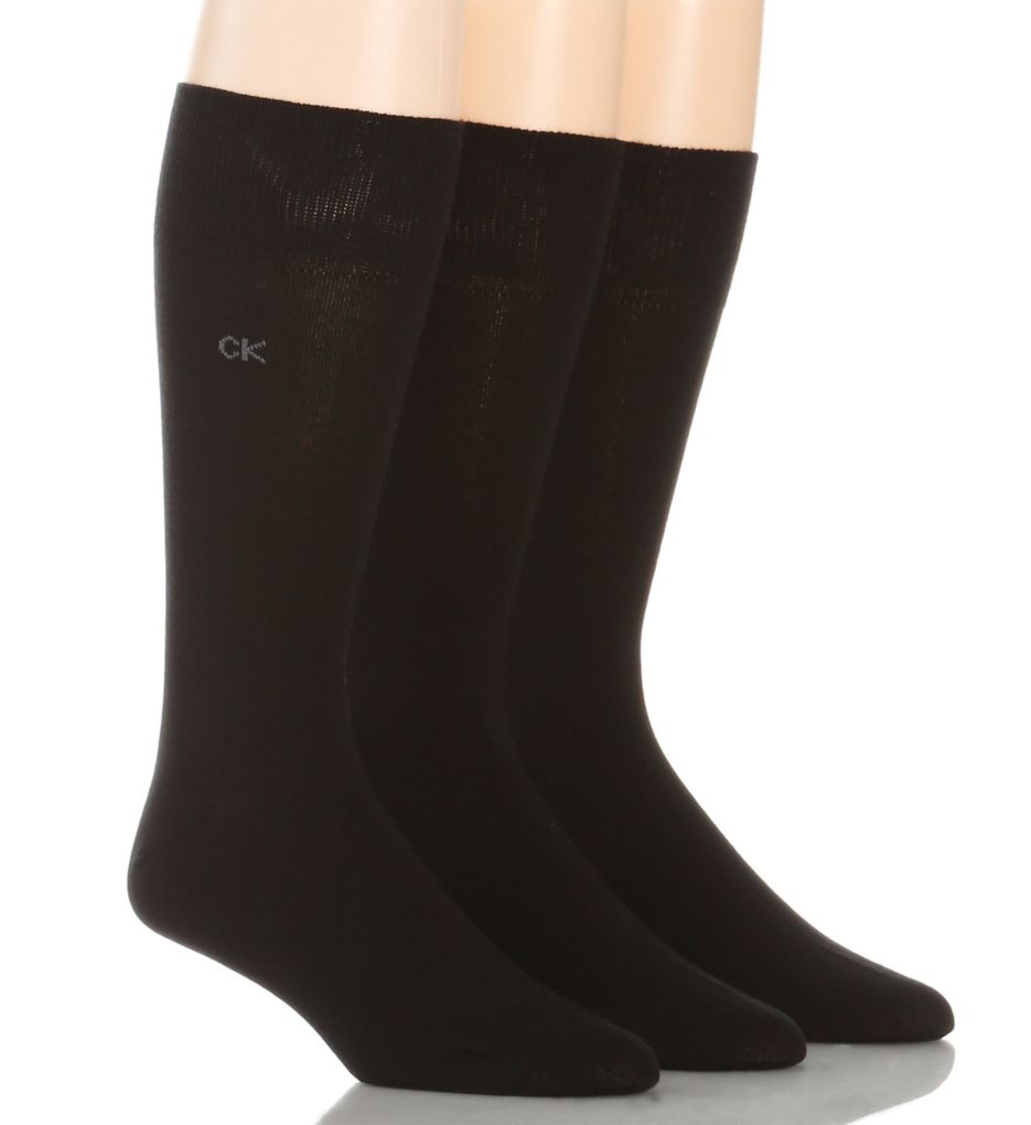 Flat Knit Crew Length Sock - 3 Pack BLK O/S by Calvin Klein