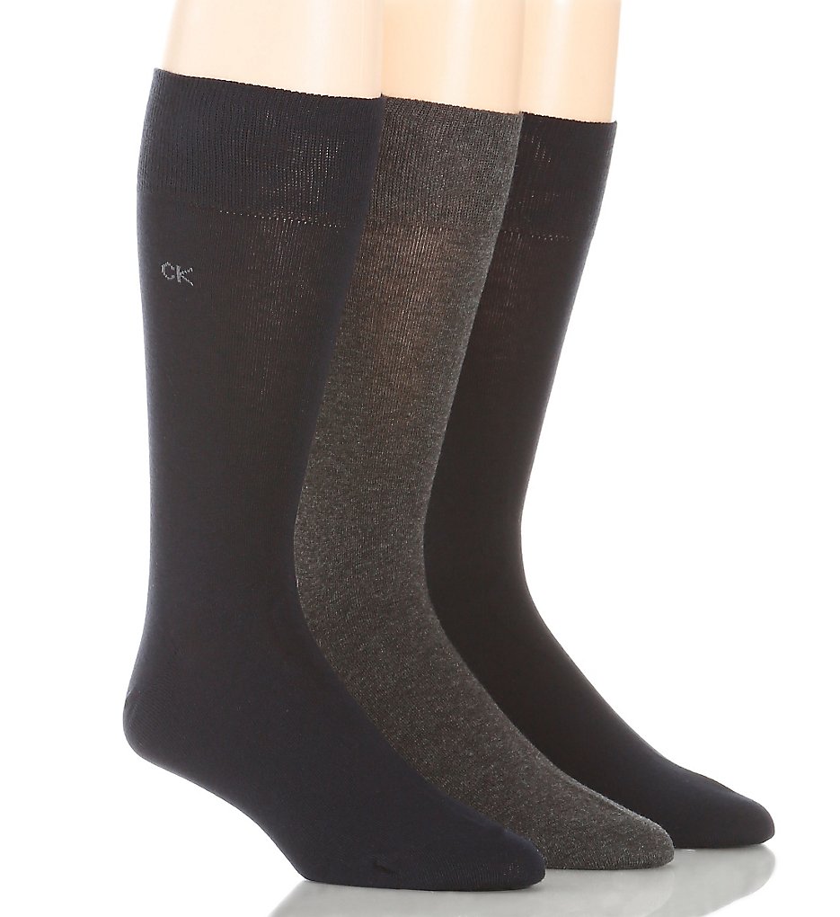 Calvin Klein A91219 Calvin Klein Flat Knit Crew Length Sock - 3 Pack (Navy/Graphite/Navy)
