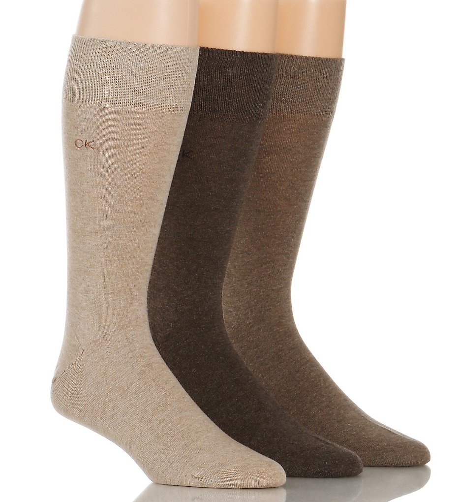 Calvin Klein A91219 Calvin Klein Flat Knit Crew Length Sock - 3 Pack (Taupe Heather)