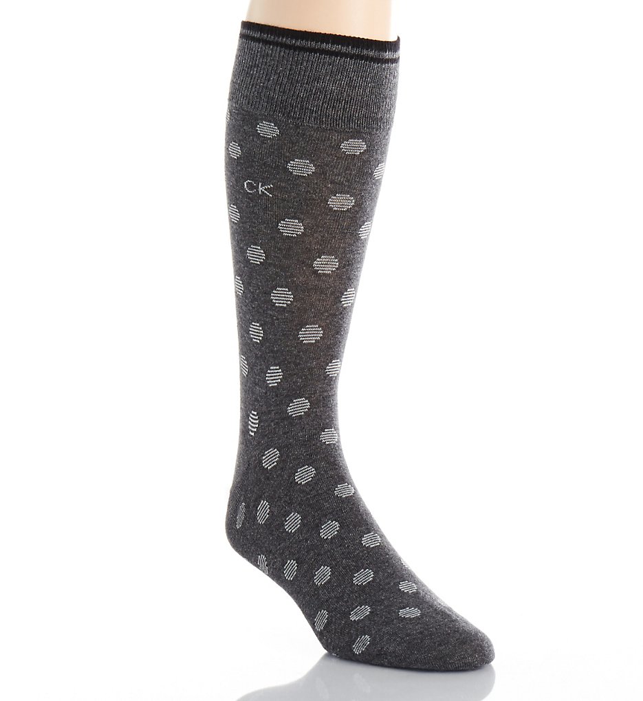 Calvin Klein ACA159 Striped Cuff Dot Crew Sock (Charcoal Heather)