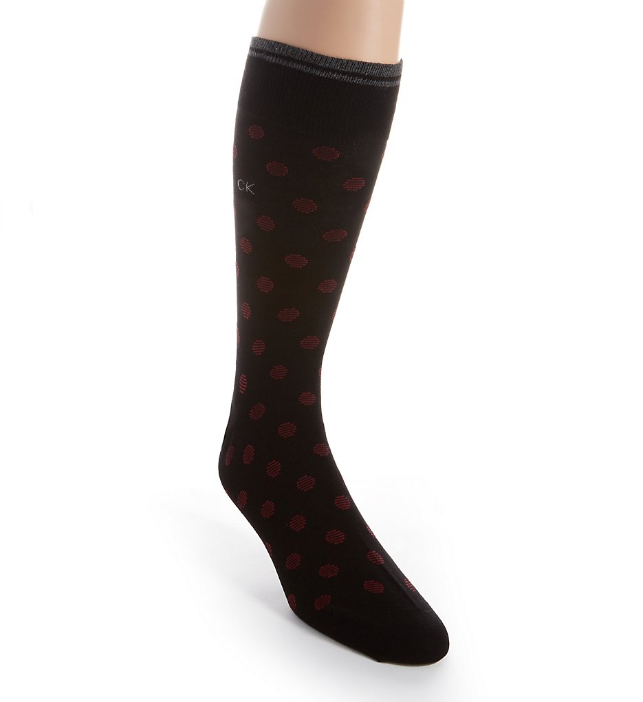 Calvin Klein ACA159 Striped Cuff Dot Crew Sock (Black/Bordeaux)