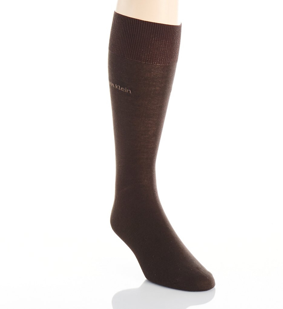 Calvin Klein ACL117 Giza Cotton Flat Knit Crew Sock (Chocolate)