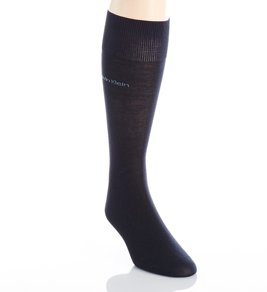 Calvin Klein ACL117 Giza Cotton Flat Knit Crew Sock (Navy)