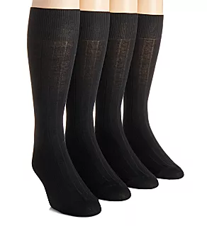 Solid Ribbed Dress Crew Socks - 4 Pack Black O/S