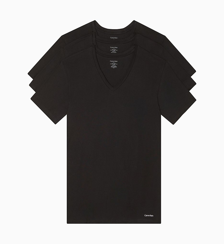 Calvin Klein M4065 Cotton Classic Short Sleeve V-Neck Tees - 3 Pack (Black)