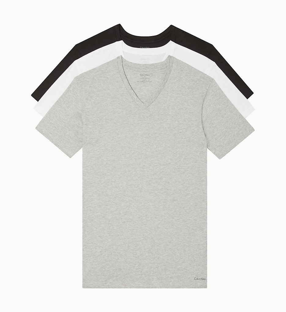 Calvin Klein M4065 Cotton Classic Short Sleeve V-Neck Tees - 3 Pack (Gray/White/Black)