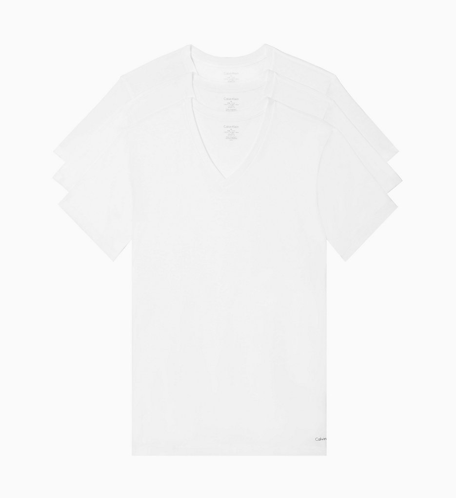 Calvin Klein M4065 Cotton Classic Short Sleeve V-Neck Tees - 3 Pack (White)
