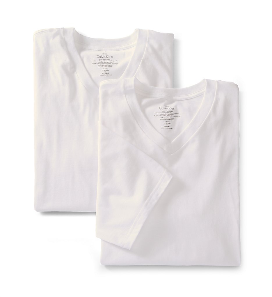 Calvin Klein NB1105 Tall Man 100% Cotton V-Neck - 2 Pack (White)