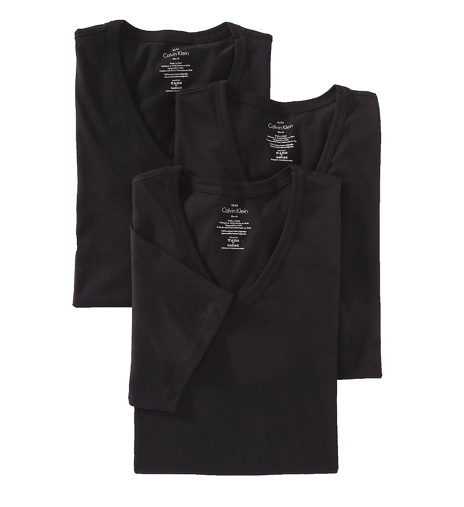 Calvin Klein NB1177 Cotton Classic Slim Fit V-Neck T-Shirt - 3 Pack (Black)