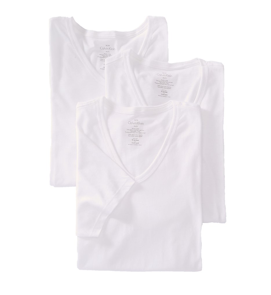 Calvin Klein NB1177 Cotton Classic Slim Fit V-Neck T-Shirt - 3 Pack (White)
