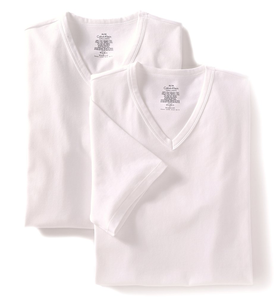 Calvin Klein NB1179 Cotton Stretch Classic Fit V-Neck T-Shirt - 2 Pack (White)
