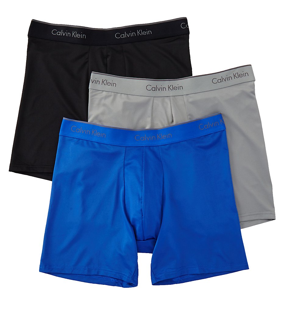 Calvin Klein NB1290 Microfiber Stretch Boxer Briefs - 3 Pack (Black/Cobalt/Grey)