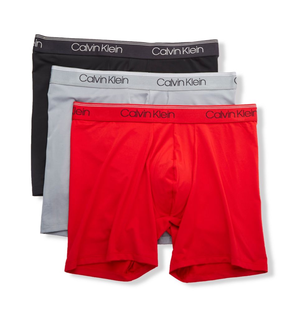 Calvin Klein Men's 3 Pack Cotton Stretch Boxer Briefs, Black \ Red,L - US