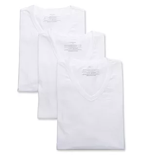 Cotton Stretch Classic Fit V-Neck T-Shirt - 3 Pack White XL