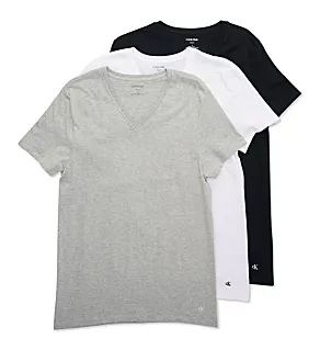 Cotton Classic V-Neck T-Shirt - 3 Pack Grey/Black/White S