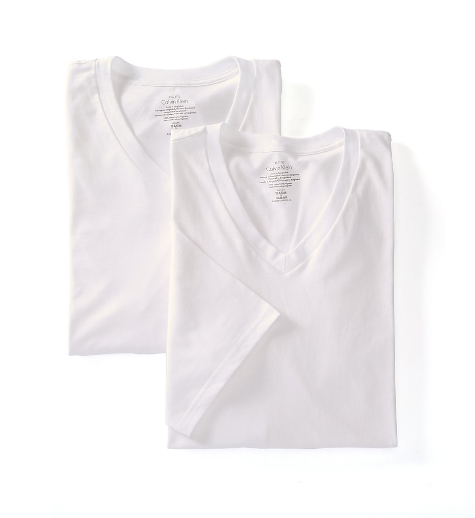 Calvin Klein NU8581 Big Man 100% Cotton V-Neck - 2 Pack (White)