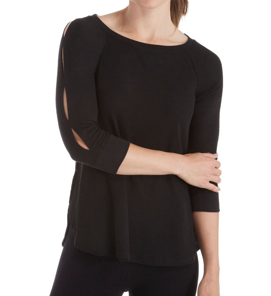 Keyhole Sleeve Curved Hem Pullover Top-acs