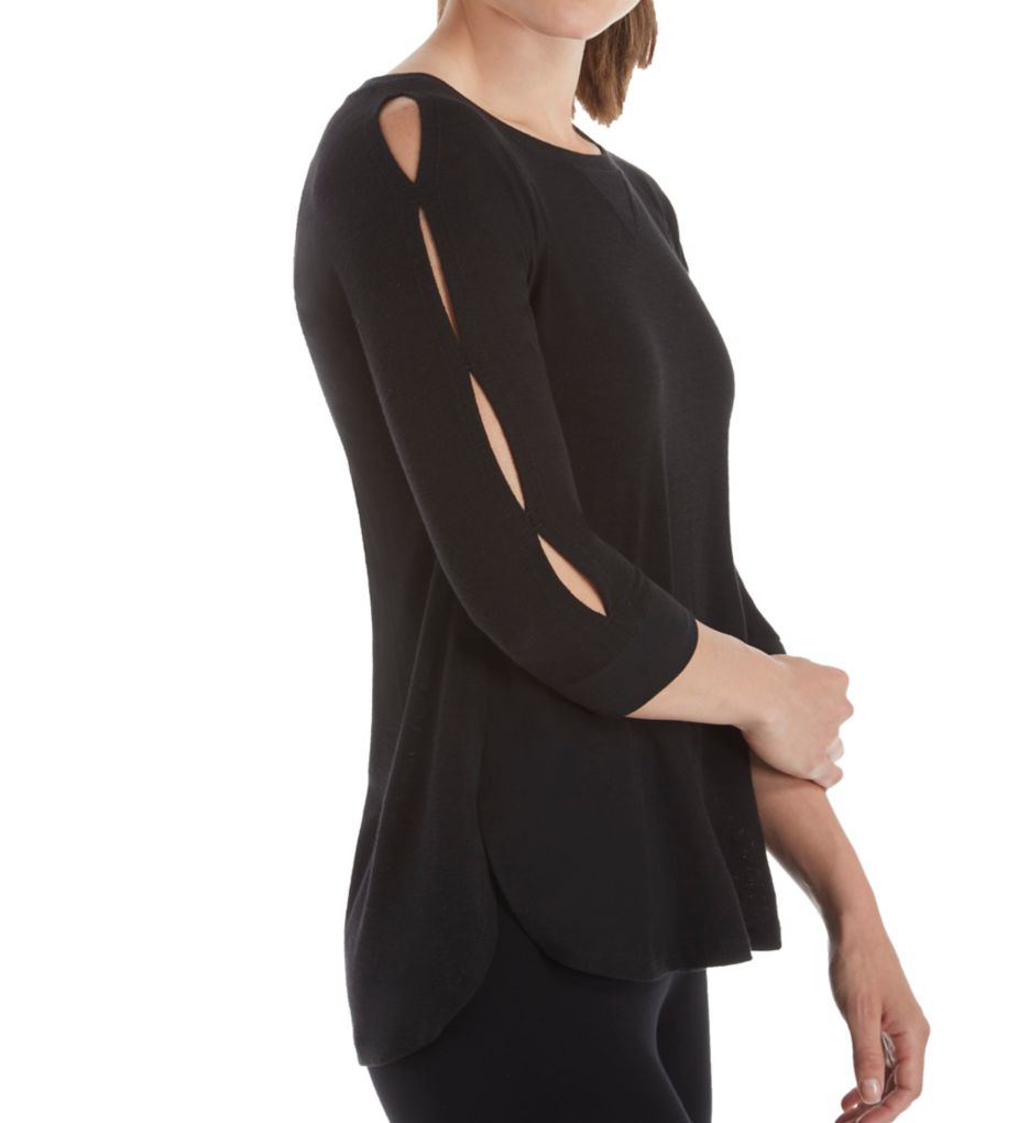 Keyhole Sleeve Curved Hem Pullover Top-cs1