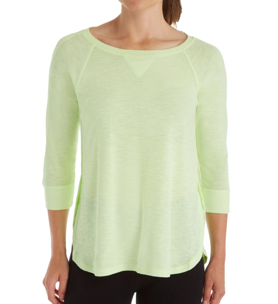 Keyhole Sleeve Curved Hem Pullover Top-fs