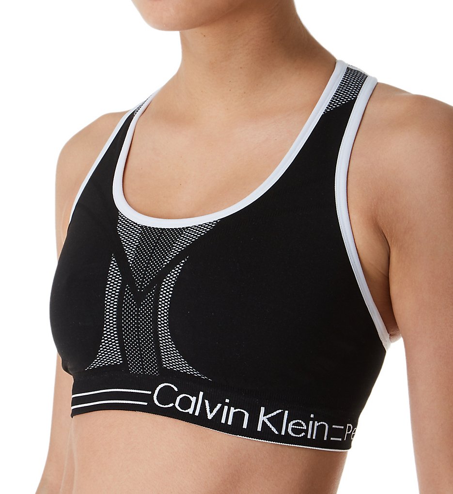 Calvin Klein PFYT151 Medium Impact Reversible Seamless Sports Bra (Black/White)