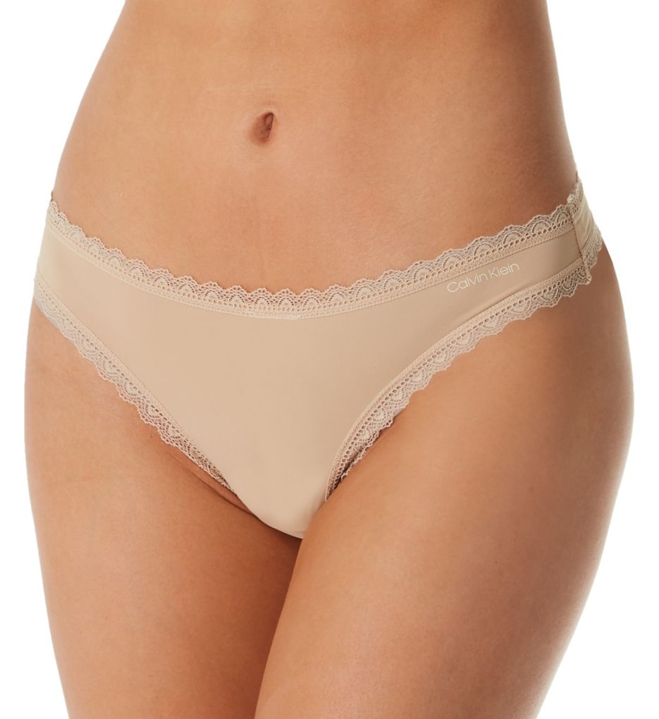 Calvin Klein Women's Flirt Micro Lace Thong Panty in Beige | Size XS | HerRoom.com