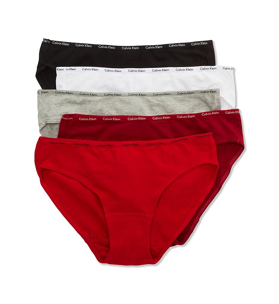 Calvin Klein : Calvin Klein QD3713 Signature Cotton Bikini Panty - 5 Pack (RedBlackGreyWhtBerry XS)