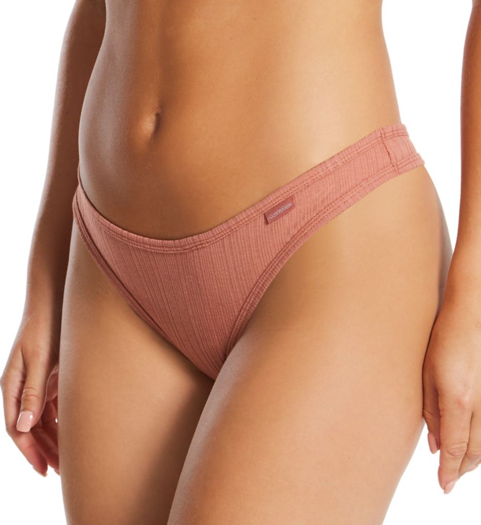 Calvin Klein Women's Ribbed Thong Panty in Beige | Size Large | HerRoom.com
