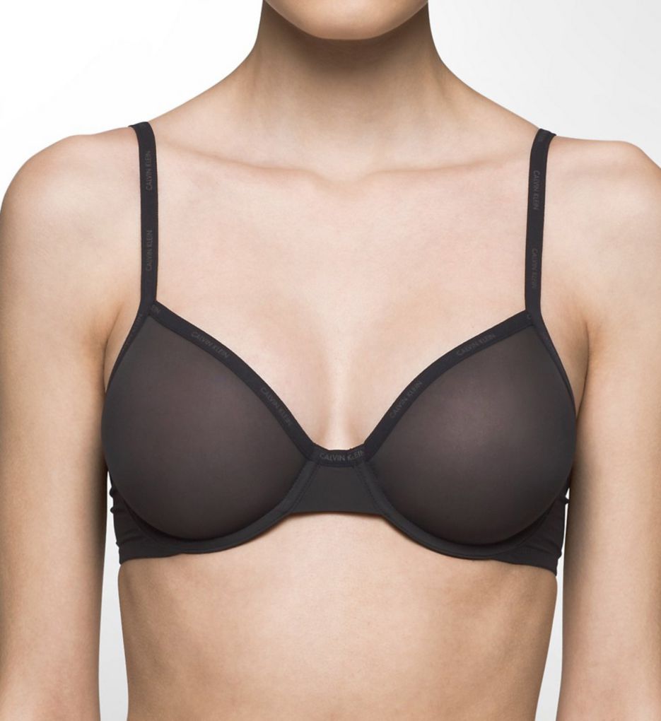 Sheer Marquisette Unlined Demi Underwire Bra Black 30B by Calvin Klein