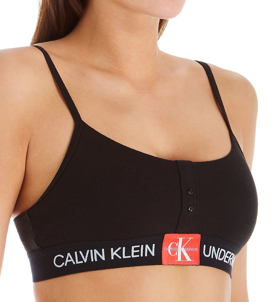 Calvin Klein QF5206 Monogram Mesh Unlined Bralette (Black)