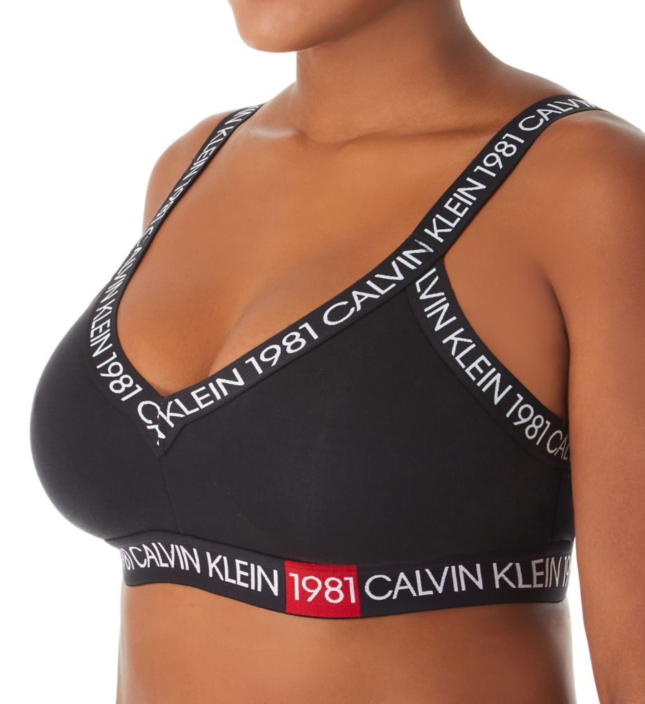 calvin klein 1981 bold cotton logo triangle bralette in black