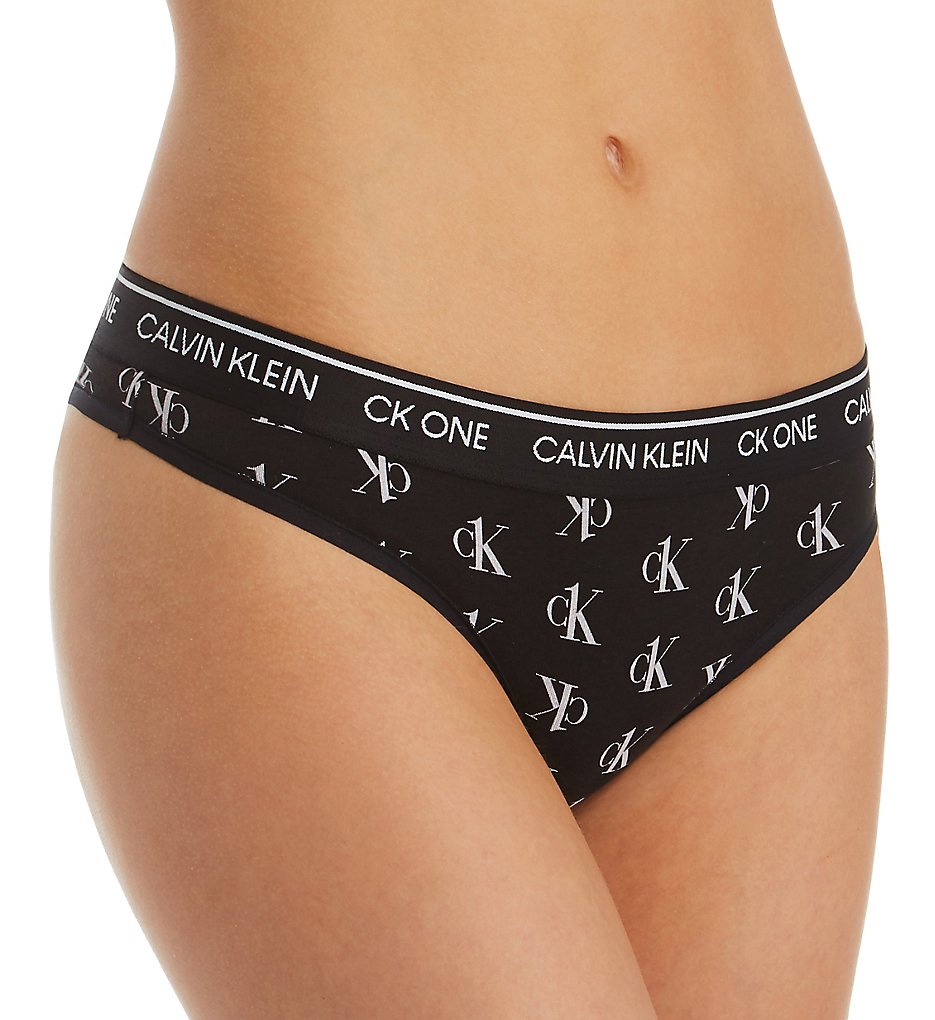 Calvin Klein : Calvin Klein QF5733 CK One Cotton Thong (Staggered Logo/Black XL)
