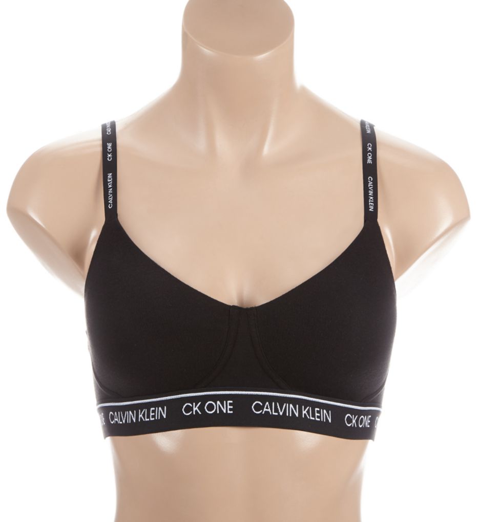 New Calvin Klein CK One Lightly Lined Bralette Black Logo Cotton QF6094  Size：S