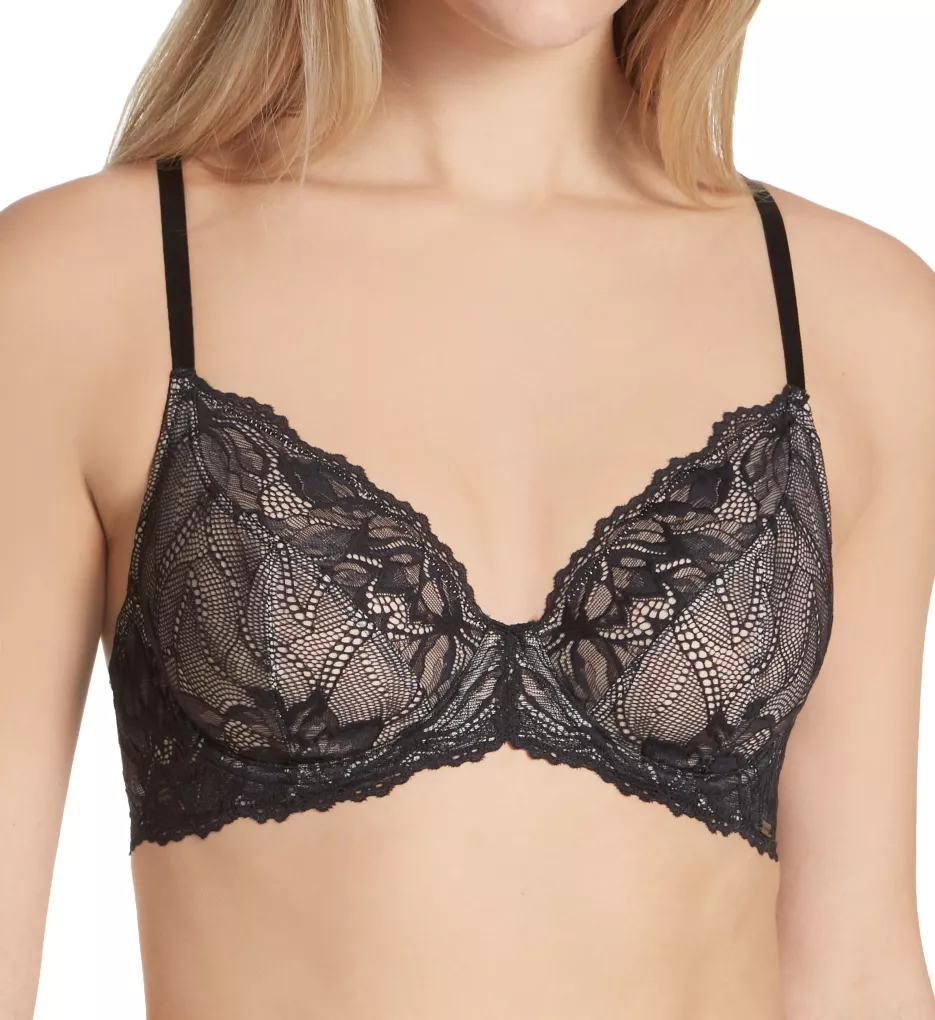 Sheer Marquisette Unlined Demi Underwire Bra Black 30B by Calvin Klein