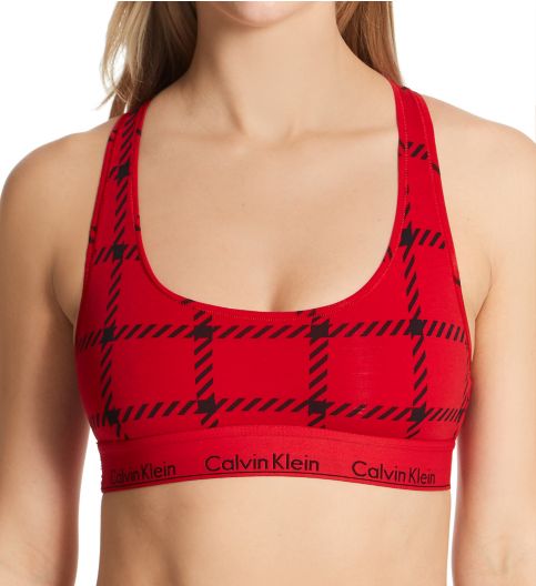 Calvin Klein Women s Modern Cotton Plaid Unlined Bralette Red S