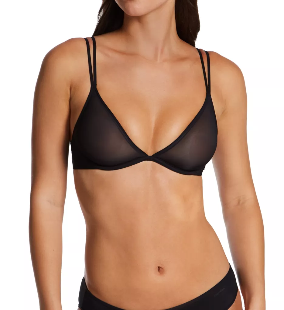 Kozart Women's Sheer Marquisette Lightly Lined Demi Bra Classic French  Triangle Cup Black 