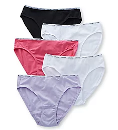 Cotton Stretch Bikini Panty - 5 Pack WhiteBlackPurplePink S