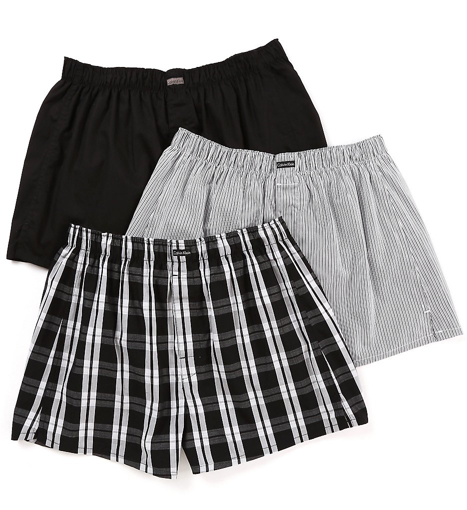 Calvin Klein U1732 Classic Cotton Woven Boxer - 3 Pack (Black/Morgan/Stripe)
