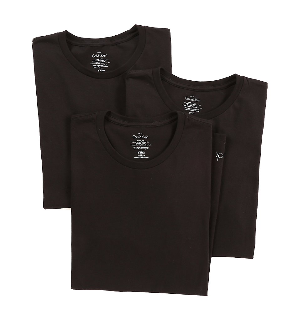 Calvin Klein U4001 Cotton Classic Short Sleeve Crew T-Shirts - 3 Pack (Black)