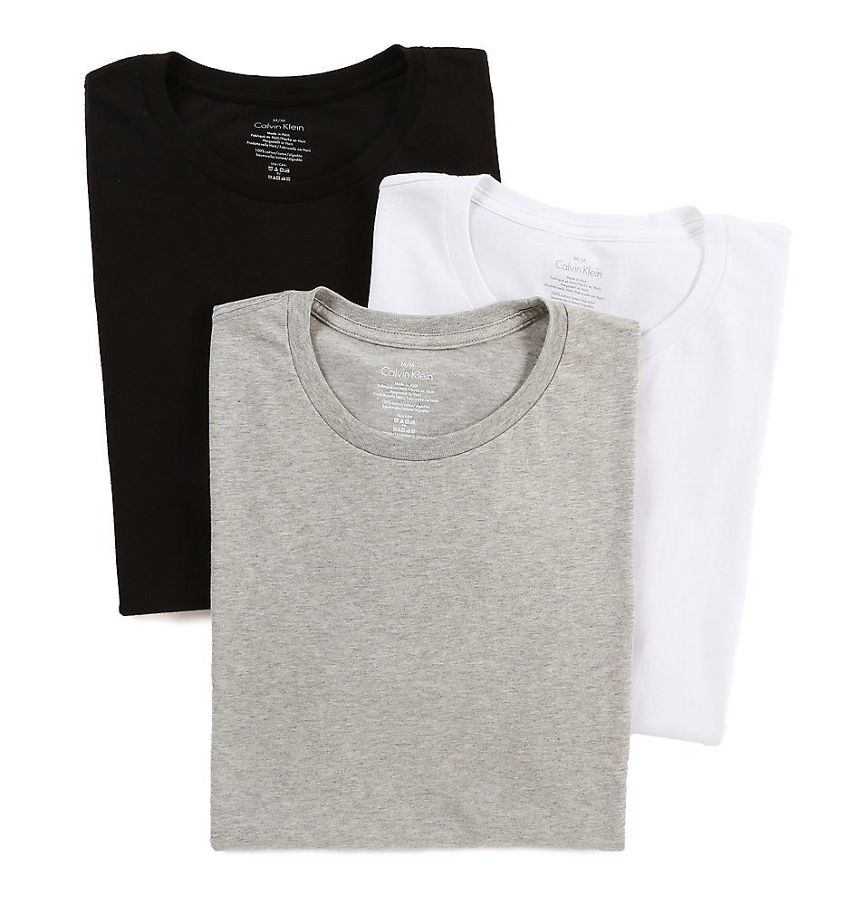 Calvin Klein U4001 Cotton Classic Short Sleeve Crew T-Shirts - 3 Pack (Gray/White/Black)
