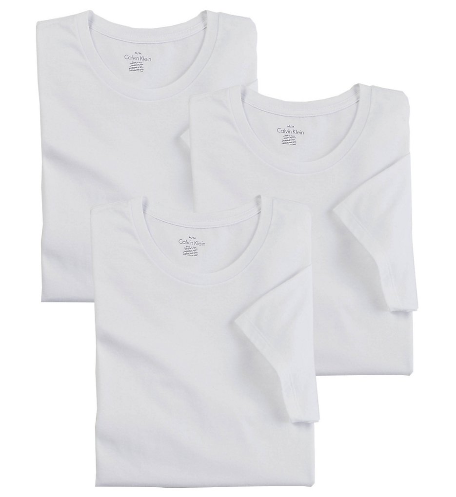 Calvin Klein U4001 Cotton Classic Short Sleeve Crew T-Shirts - 3 Pack (White)
