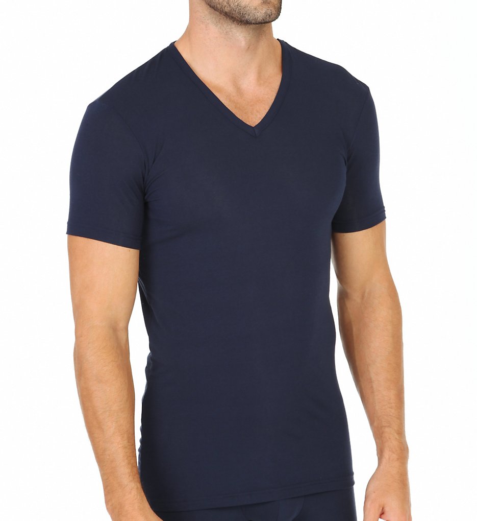 Calvin Klein U5563 Micro Modal V-Neck T-Shirt (Blue Shadow)