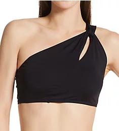 Twisted Ties One Shoulder Cut Out Bikini Swim Top Black XS