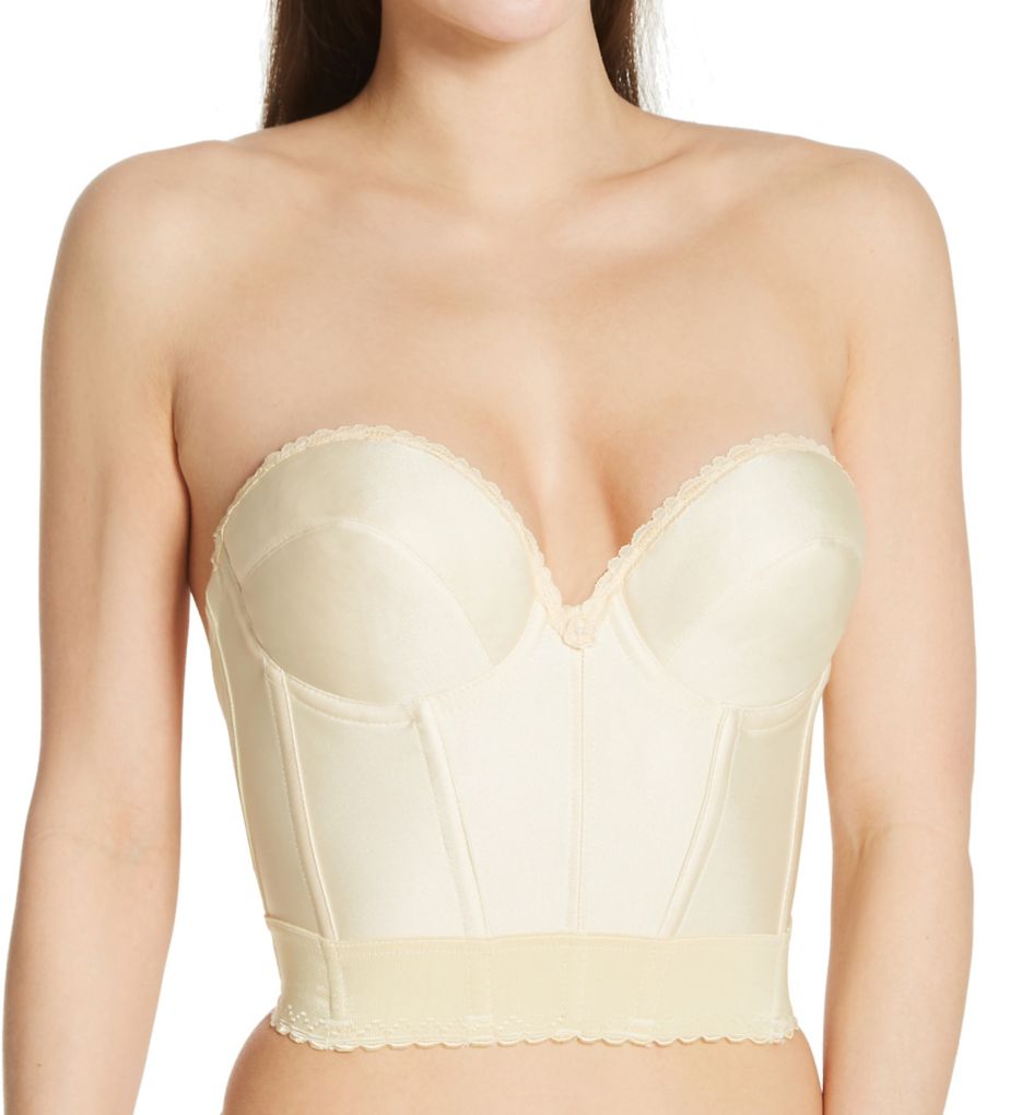 Satin Low Plunge Longline Bustier Bra-acs