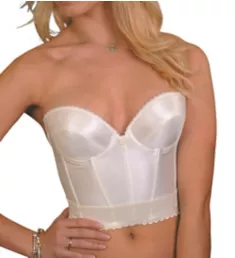 Satin Low Plunge Longline Bustier Bra Ivory 34D