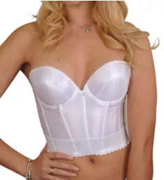 Satin Low Plunge Longline Bustier Bra White 36B