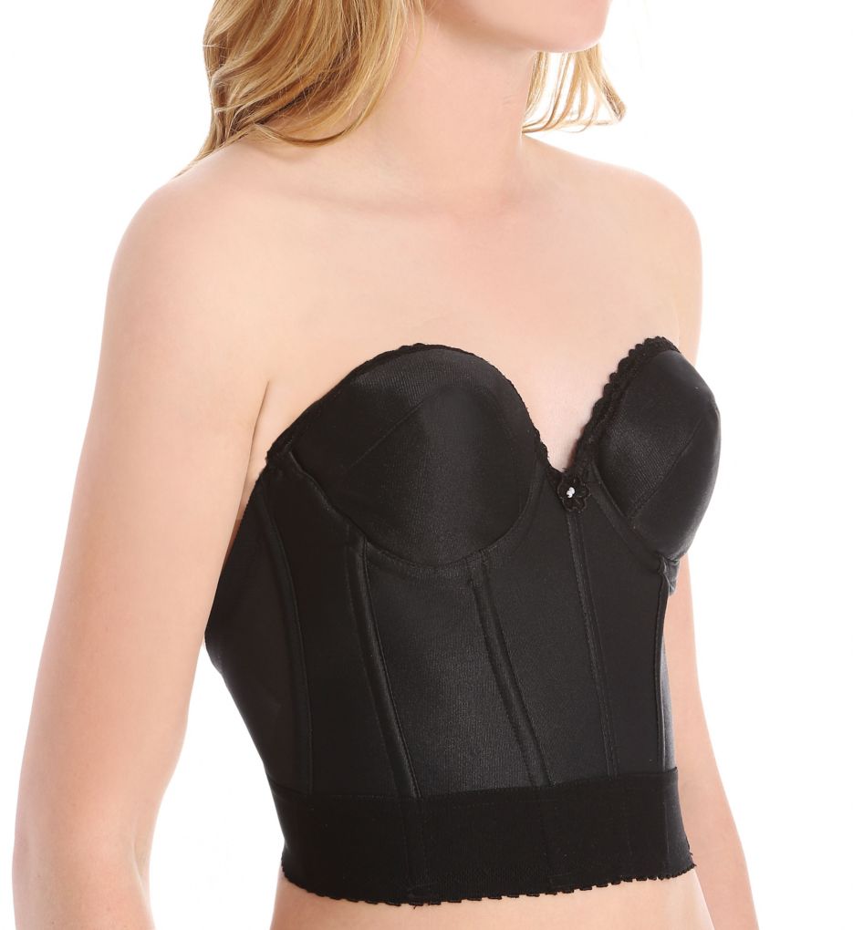 Satin Low Plunge Longline Bustier Bra-fs